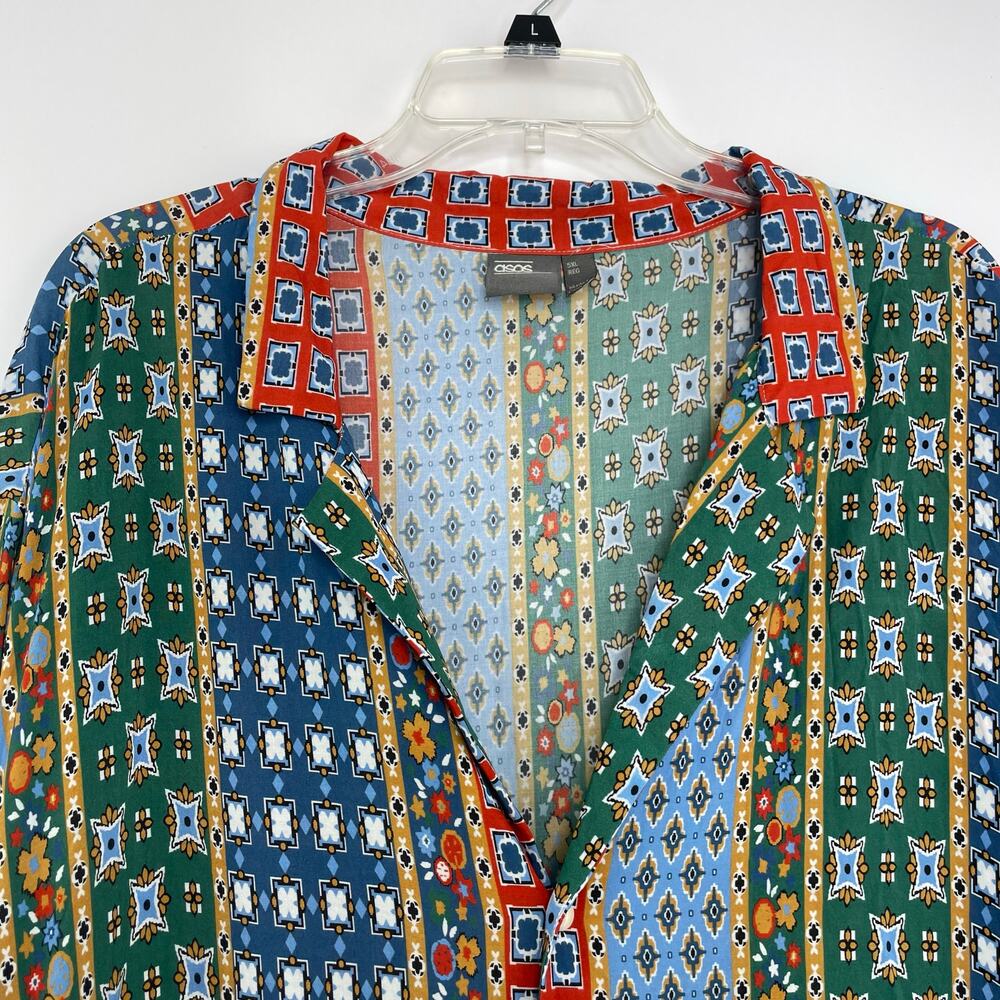 Asos Stripped Color Block Print Flowy Button Down… - image 2